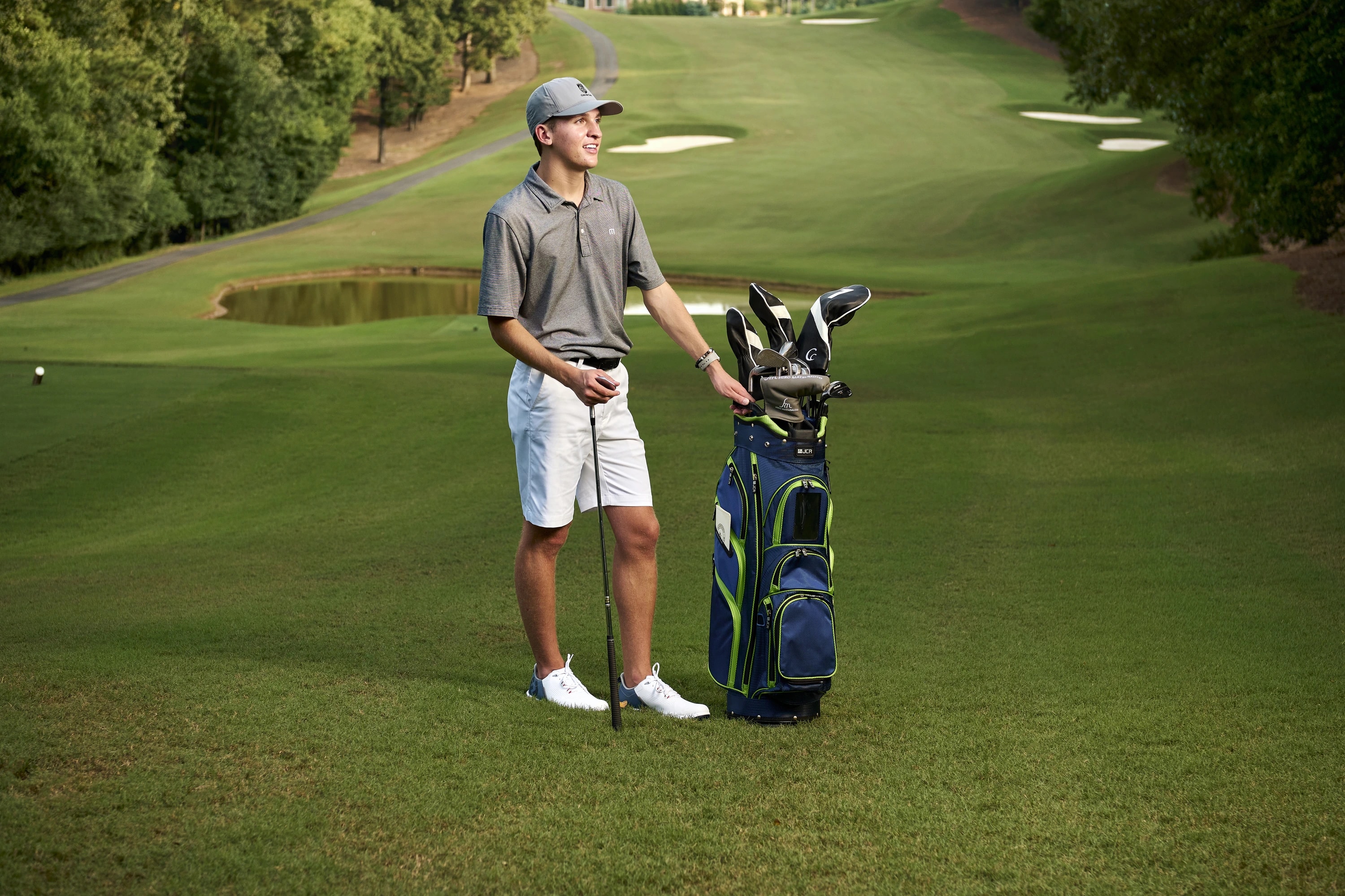 A JCR stand bag on the fairway