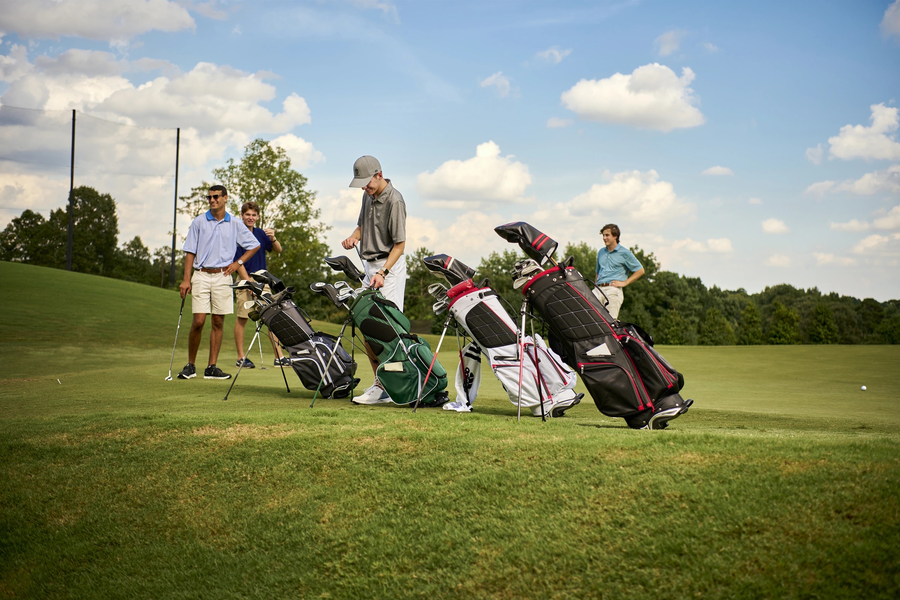 A line of JCR bags staged on the course